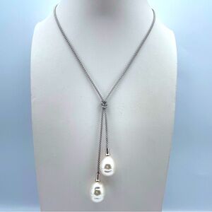 Stunning Vintage Majorica 1890 925 Sterling Baroque Pearl Lariat Necklace